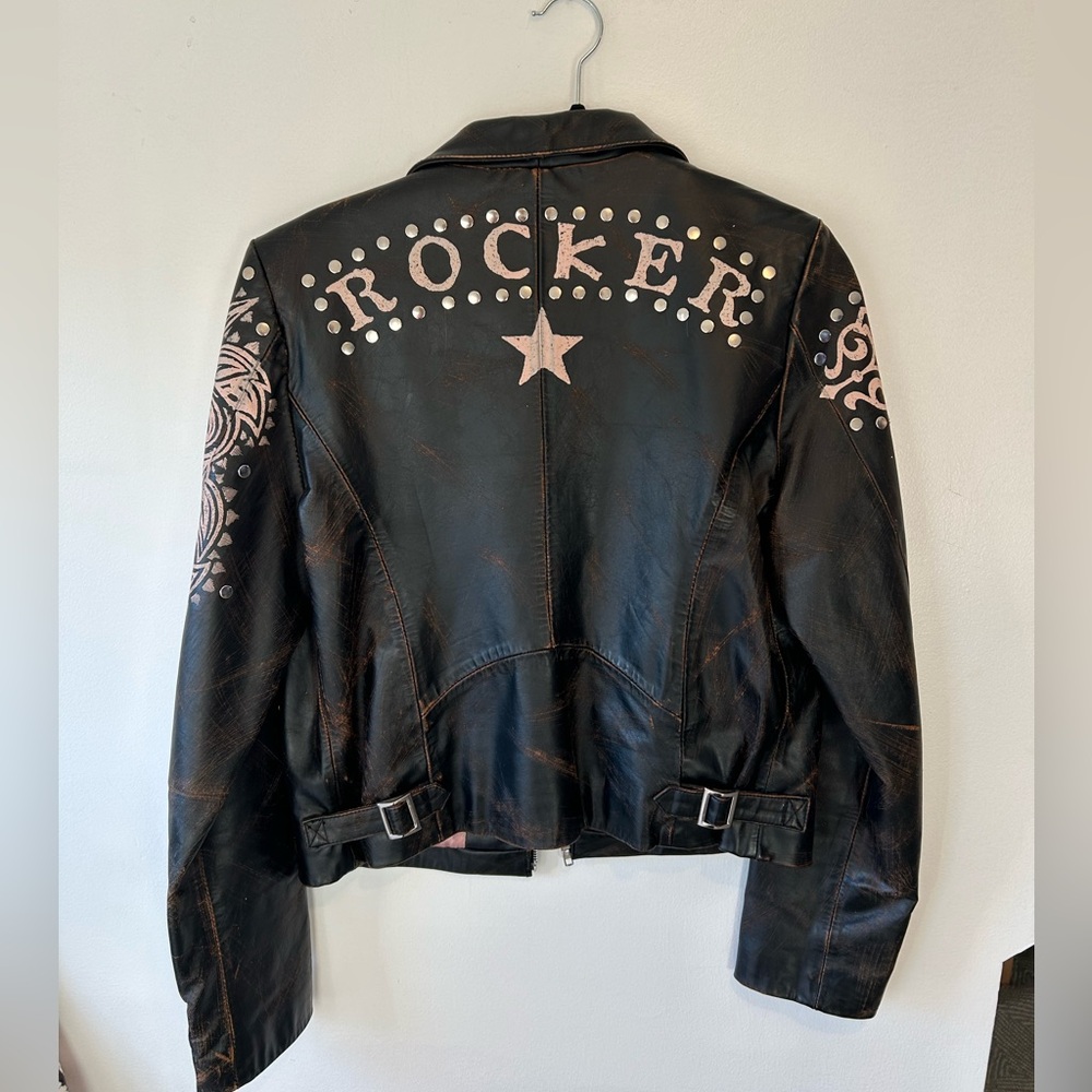 Vintage Wilson Leather Studded Hand Painted Distressed Rocker/Love Jacket Y2K